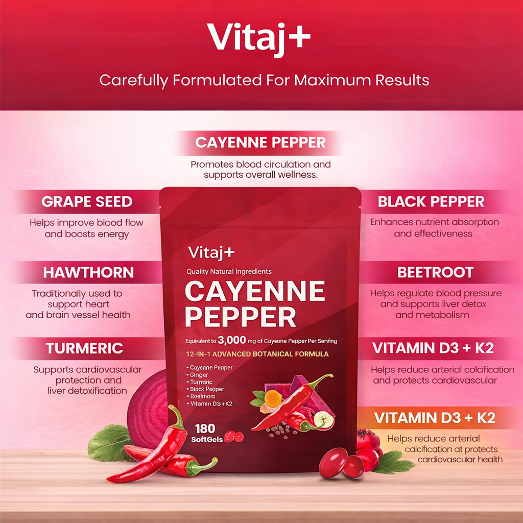 Vitaj+ Cayenne Pepper Softgels – Daily Wellness Supplement