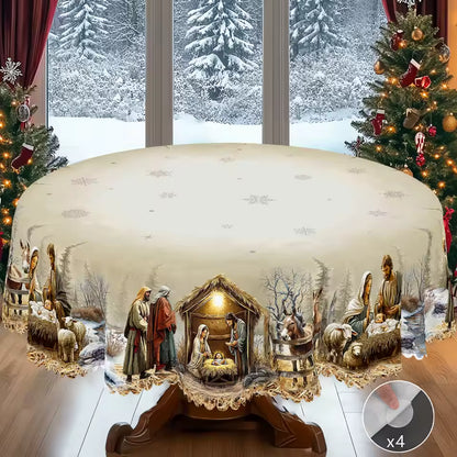 Christmas Nativity Scene Waterproof Tablecloth