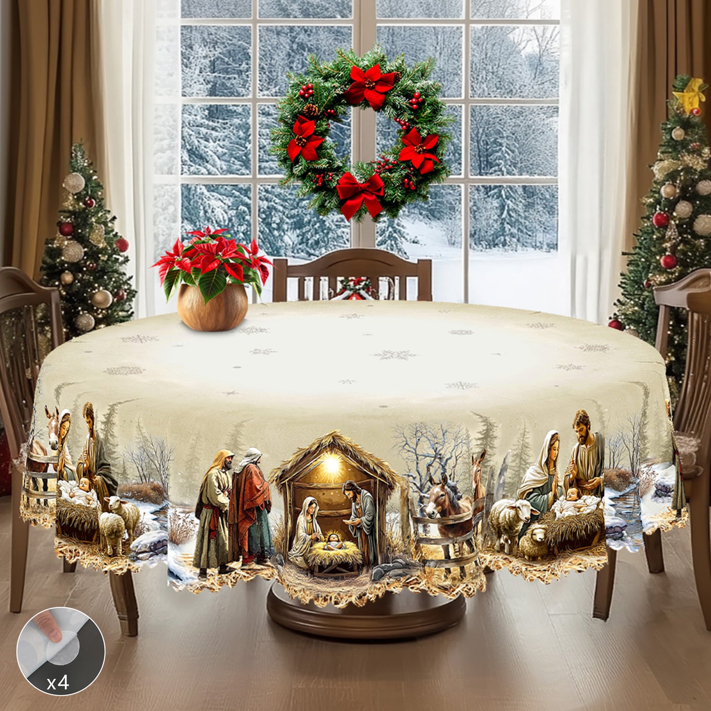 Christmas Nativity Scene Waterproof Tablecloth