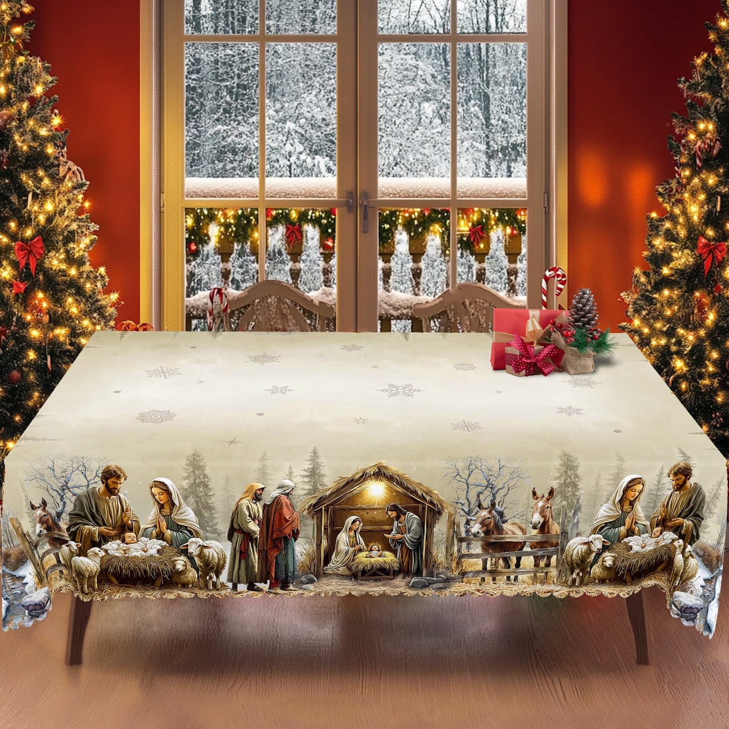 Christmas Nativity Scene Waterproof Tablecloth