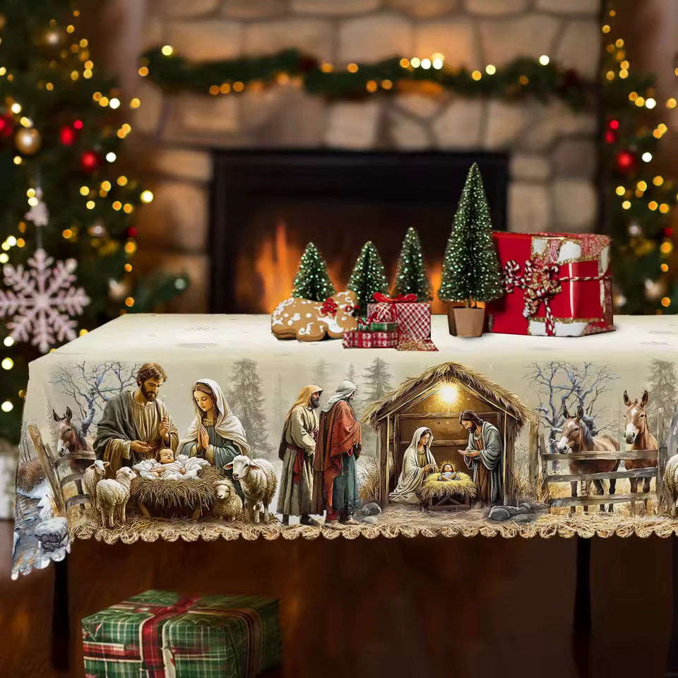 Christmas Nativity Scene Waterproof Tablecloth