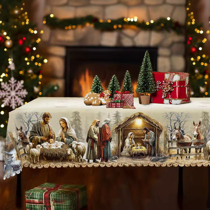 Christmas Nativity Scene Waterproof Tablecloth