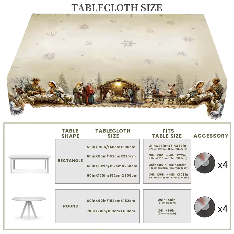 Christmas Nativity Scene Waterproof Tablecloth