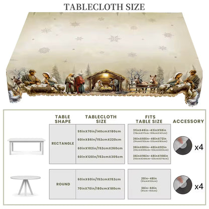 Christmas Nativity Scene Waterproof Tablecloth